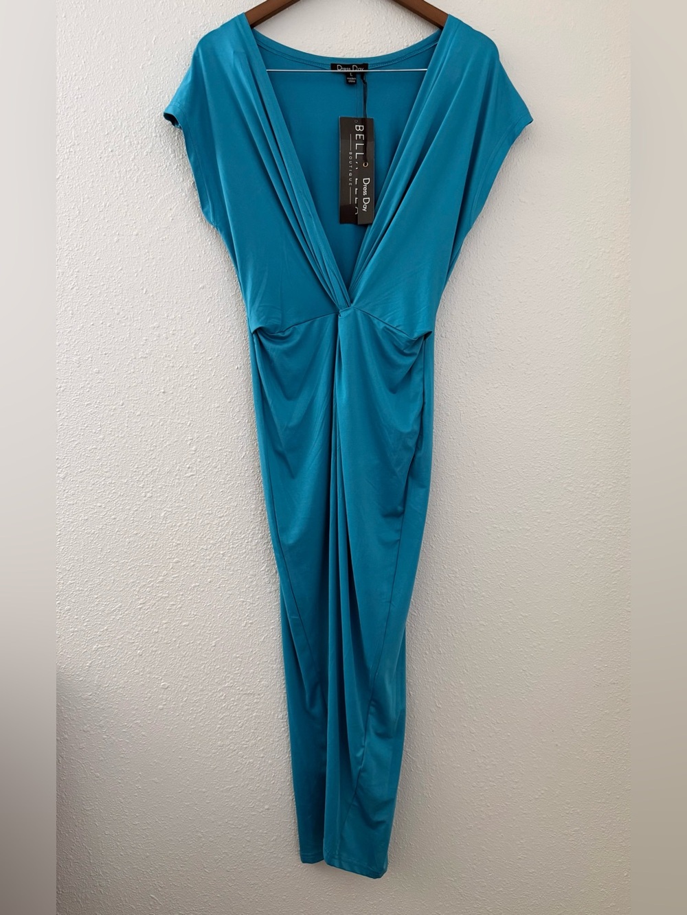 Bella Boutique Dress Day Turquoise Ruched Maxi Dress NWT Size Large